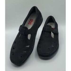 SAS Roamer Sz 8.5 NuBuck Leather Women's Comfort Walking Slip On Shoes Charcoal